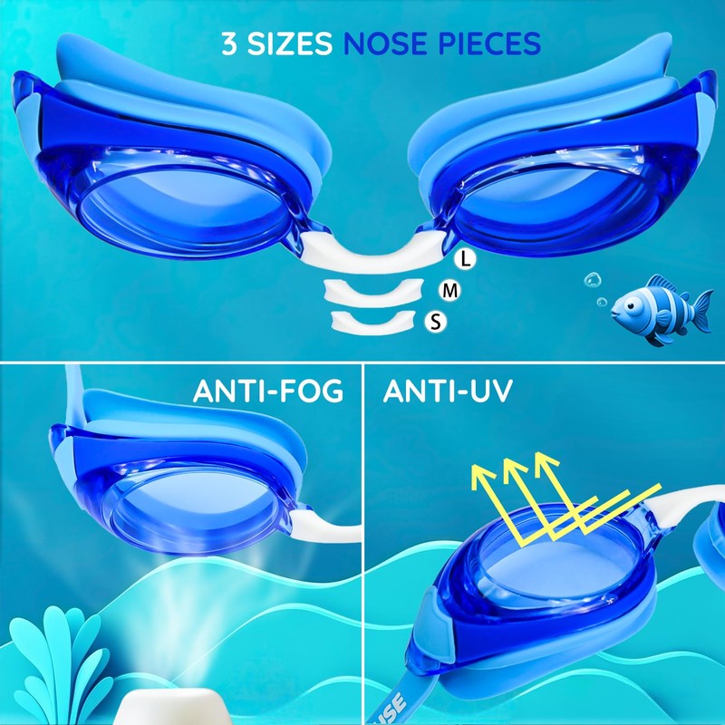 MOMUSE Kinder Schwimmbrille 2er Pack, mit 3-Size Nasenpads, Pool Brillen