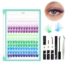 BODERMINCER Lash Clusters Kit 10-12-14-16mm Mixed Natural D Curl Fairy Lashes Pre-glue Lash Extension Kit Bond and Seal Kit For Self Use DIY at Home (Lash KIT M02# Colorful 16MM)
