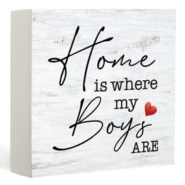 Home is Where My Boys are Sign, New Mom Gifts, Boy Mom Gifts, Funny Mothers Day Gifts ideas for Mom Mother Mommy, Rustic Wood Decor Sign for Home Family Living Room Bedroom Tabletop Desk Shelf