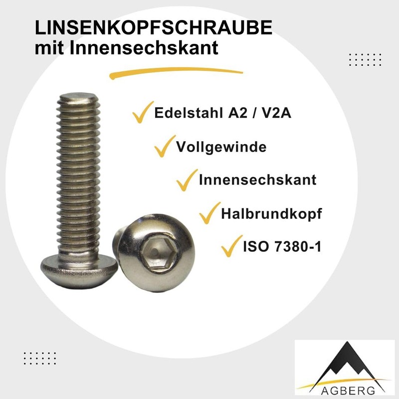 M12 x 45 mm (Pack of 5) Rounded Head Screws