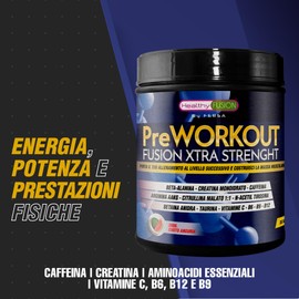 Healthy Fusion Pre workout Potente Pre-Allenamento | Beta Alanina + L-Arginina AAKG + Creatina + Caffeina + Taurina| Promuove lo sviluppo muscolare | Aumenta il rendimento fisico | Gusto Anguria 300 g