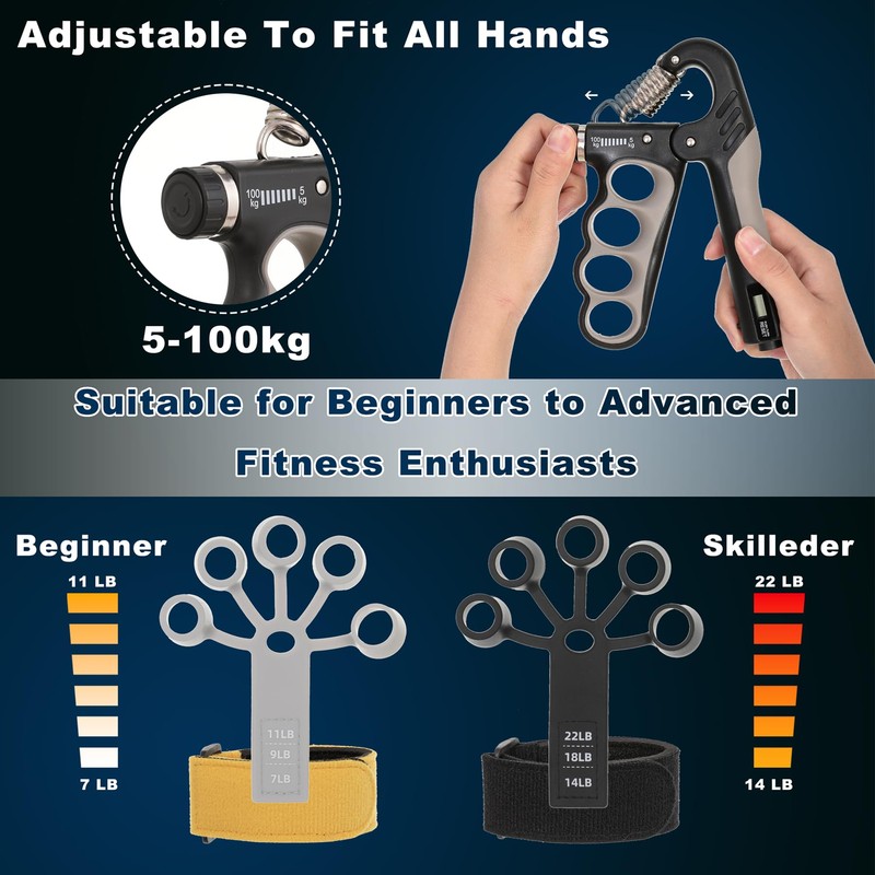 Fanwer Hand Trainer Finger Trainer Set, Adjustable Hand Trainer &