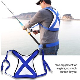 Cocoarm Fishing Harness Adjustable Shoulder Back Support Belt for Fishing, Ultralight Fishing Vest Cross Webbing with Ventilated Mesh, PVC Blue and White, One Size Fits Most