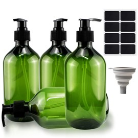 Soap Dispenser Shampoo Bottles for Filling Shower Gel Dispenser Pack of 4 Pump Dispenser 500 ml Pump Bottle Shampoo Dispenser with Waterproof Labels Funnel