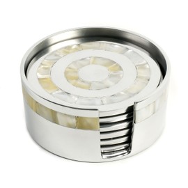 Baskerville & Sanders mother of pearl set of 6 round coasters ideal for a 30th wedding anniversary