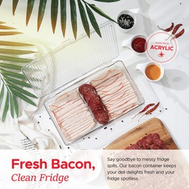 Tafura Tafura Bacon Container For Refrigerator (2 Pack) Fridge Storage Container | Cheese & Deli Storage Container | Bacon Keeper | Cold Cuts Meat Saver | Cheese Holder, BPA Free