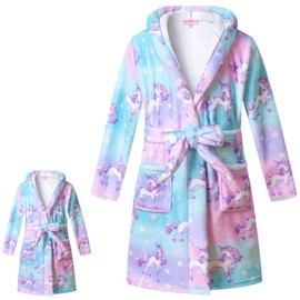 CHILDRENSTAR Matching Doll & Girls Bathrobes Kids Hooded Soft Robes Plush Fleece Pajamas Sleepwear,Size 12 13
