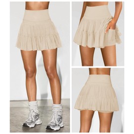 Minifalda para mujer, falda plisada de cintura alta, con volantes, para mujer, atlética, patinadora, golf, con bolsillos cortos, Albaricoque, M