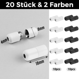 Hengxinc Pack of 20 Metal Capsules for Shoelaces, Black and White Laces, Quick Release, Adult Shoelaces, Fastener, Children's Quick Release Shoelaces, black white