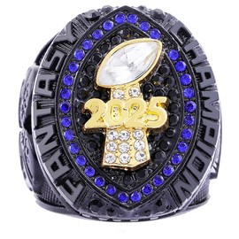 noblehead 2025 Fantasy Football Championship Ring | Heavy FFL Champion Trophy Ring | Gold Silver Tone Plated Award Trophy for Fantasy Football League Winner (size 12 with free FFL logo box)