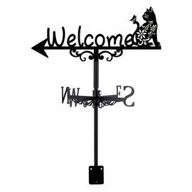 SUPERDANT Cat Vane Welcome Cat Weathervanes Black Metal Wind Vanes Animal Weather Vanes Weathervane Garden Ornament for Farmhouse Garden Outdoor Yard Roof Shed Paddock Decoration