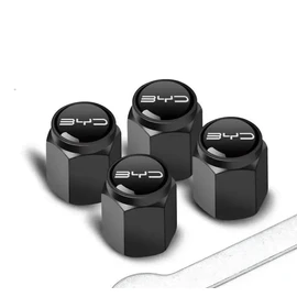 4PCS Black Aluminum Tire Valve Caps for BYD – Universal Tyre Dust Caps with Rubber Ring for Car, Bike, Motorcycle, Truck – Air Valve Stem Covers