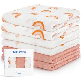 Maliton Muslin Cloths for Baby, 6 Pack 70x70CM Baby Muslins Pack for Baby Girls&Boys, Absorbent|Breathable Cotton Burp Cloths for Clean|Wipe,Muslin Squares Baby Essentials for Newborn-Pink Painting
