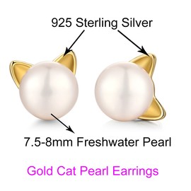 Cat Earrings Cat Stud Earrings Cat Pearl Earrings for Women Cat Jewelry 925 Sterling Silver Cat Earrings for Women Silver Freshwater Cultured Gold Pearl Stud Earrings Kitty Earrings Han han