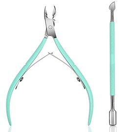 Cuticle Nipper with Cuticle Pusher-Professional Grade Stainless Steel Cuticle Remover & Cutter-Durable Manicure and Pedicure Tool (Green)