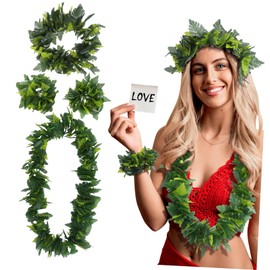 LIFKOME Green Leaf Garland Bracelet 4pcs Green Hawaiian Party Garland Set Artificial Leaves Headband Lifelike Tropical Leaves Bracelet Neck Loop Summer Beach Luau Party Costume Supplies