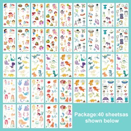 Reayou 40PCS Luminous Tattoos for Kids, Mixed Styles Temporary Tattoos Stickers with Flower Fairy/Mermaid/Dinosaur/Space for Boys and Girls, Glow Party Supplies Gifts