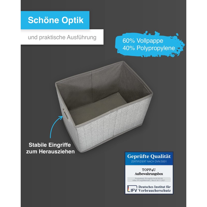 TOPP4u 3 x Small Storage Boxes with Lid, High-Quality Fabric