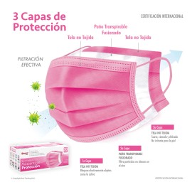 Best Trading Cubrebocas Rosa 200 piezas, Mascarilla Desechable Termosellado Tricapa, Tapabocas con Ajustador Nasal Oculto y Tecnología Ligera de Filtrado Efectivo
