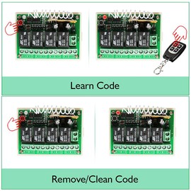 DC 12 V Wireless Radio Remote Control Switch, 433 MHz RF Relay Receiver Module with 4 Transmitters for Smart Home Remote Switch