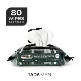 TADA Men - 160 Wipes (2PK) Facial & Body Wipe for Men and Adults, No Rinse, Bulk for Gym, Running, Outdoor Use (Green Tea & Centella, 160 Wipes (2PK))