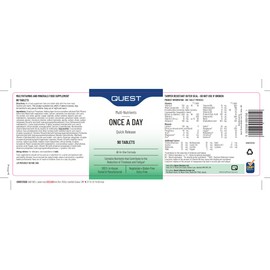 Quest - Once A Day Multivitamins and Minerals Supplements. Daily Vitamins for Men & Women to Support and Boost Overall Well Being. Vitamins C, D, B, Iron, Magnesium, Zinc and More (90 Tablets)