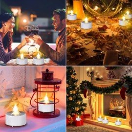 Tea Lights Flameless Battery Operated Candles-12Pack LED Electric Flickering Votive Candle Long Lasting 200 Hours, Realistic and Bright for Seasonal Festive Celebrations Decoration Warm White