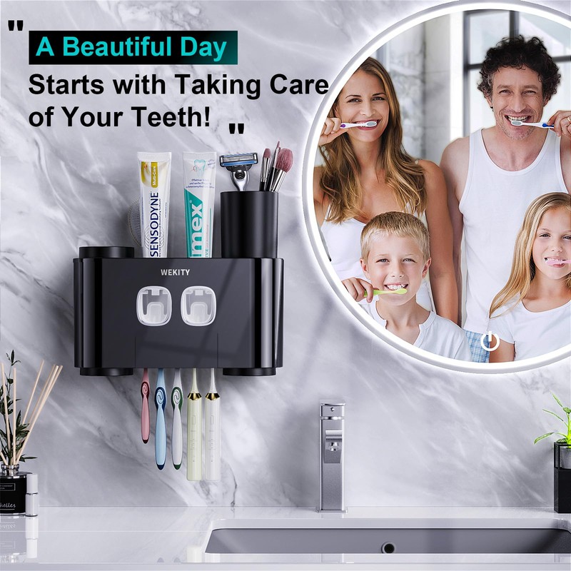 Toothbrush Holder,Multi-Functional Wall Mounted Toothbrush Holder,Toothpaste Dispenser for Bathroom with