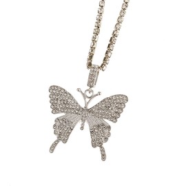 Aneneiceera Crystal Large Butterfly Necklace Choker Silver CZ Tennis Chain Sparkly Butterfly Pendant Necklace Charm Bling Rhinestone Butterfly Prom Necklace Jewelry Gift for Women Girls