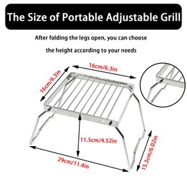 Bntyok Adjustable Stand Folding Campfire Grill Portable Camping Grill Grate Stainless Steel Camp Fire Cooking Racks Rv Camping Trip Picnics Fishing