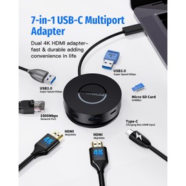 USB C Docking Station Dual Monitor, 7 Port USB C Laptop Dockingstation mit Dual 4K HDMI-Anschluss, 100W PD, Micro SD Kartenleser, 2 USB 3.0, Gigabit Ethernet, für MacBook/Dell/HP/Lenovo Notebooks