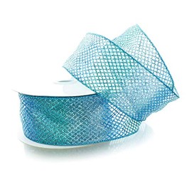 Ribbon Traditions Sheer Ombre Glitter Diamond Mesh Wired Ribbon 2 1/2" by 10 Yards - Blue