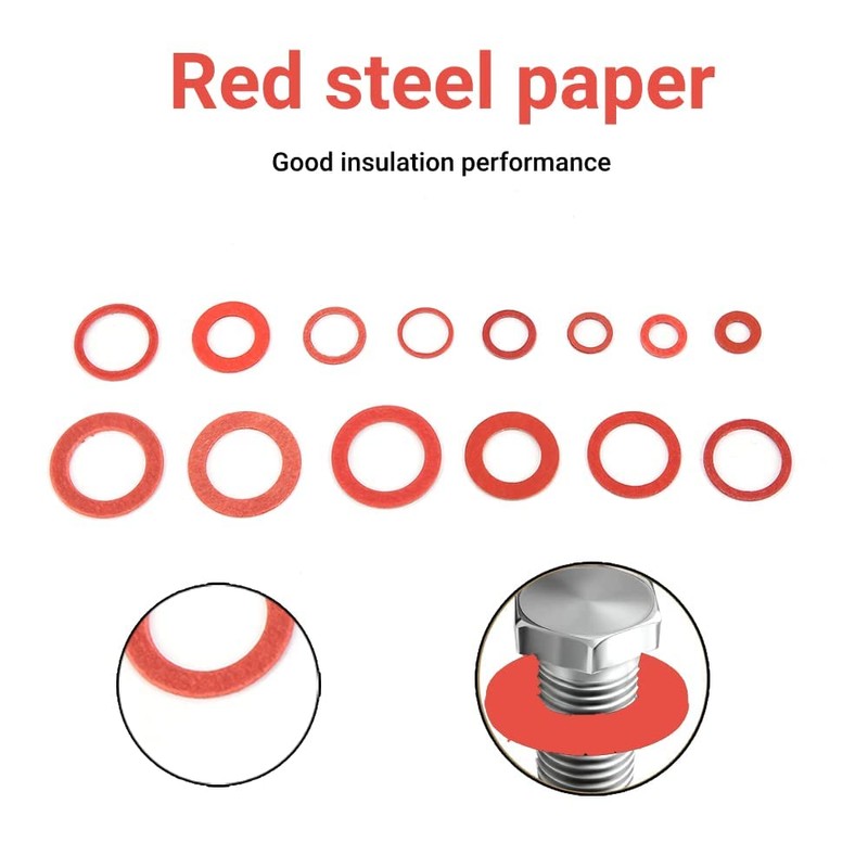 150Pcs Fiber Washer Insulation Flat Washer Assortment, 14 Sizes Red