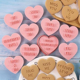 10 Pieces Valentine's Day Cookie Stamps Cookie Moulds For Baking Cookie Mould Love You Pink Heart Shape Cookie Mould Set Kitchen Tools (Valentine's Day B)