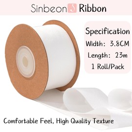 Sinbeon Gift Ribbon, White, 3.8 cm Wide, 23 m, Chiffon Ribbon, Fabric, Satin Ribbon, Decoration for Wedding, Gift Wrapping, Bouquet, Party, Home