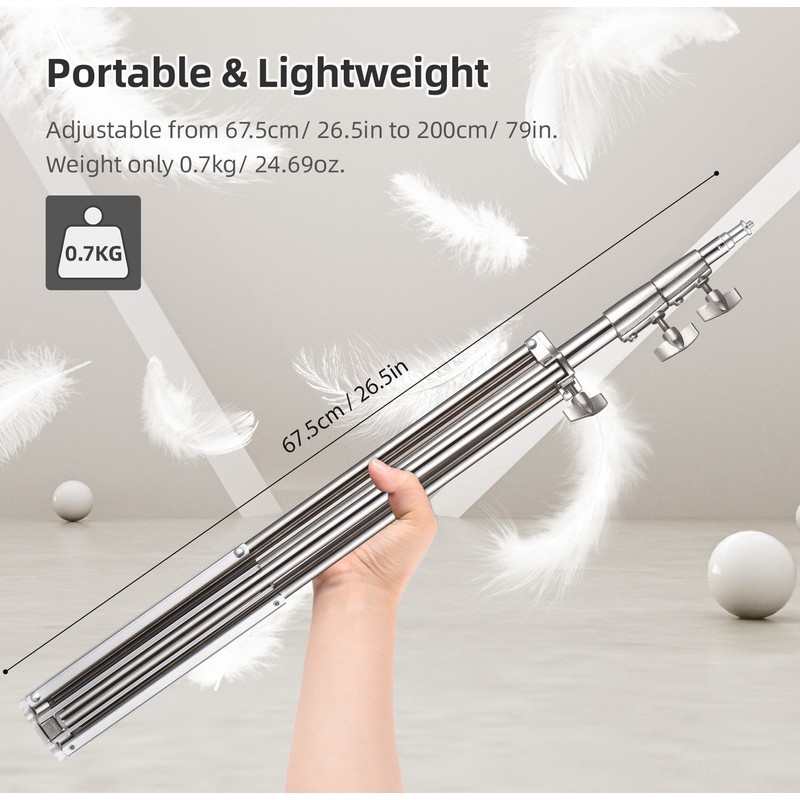 2M/79in Adjustable Metal Tripod Light Stand with 1/4in Screw Stainless
