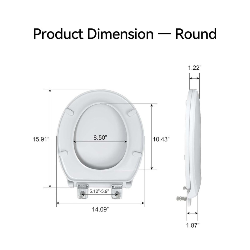 R&T Round Toilet Seat for Standard Toilet Bowl (16.5'') No-Slam