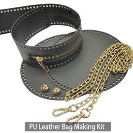 Yayatty Black PU Leather Bag Making Kit, 6 PCS DIY PU Leather Bag Knitting Set with Round Bag Bottoms Bag Top Zipper Cover Bag Strap for Purses Shoulder Bags Crossbody Bags