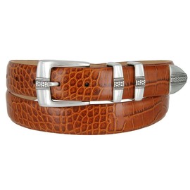 Brandon_Genuine Full-Grain Cowhide Leather Designer Golf Dress Belt 1-1/8"(30mm) Wide (Alligator Tan, 42)