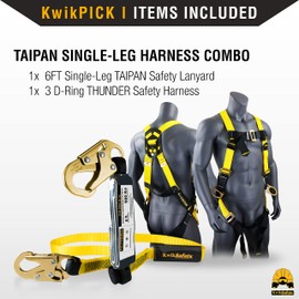 KwikSafety - Charlotte, NC - TAIPAN 6’ Single Leg Flat Safety Lanyard [Safety Harness Combo] ANSI Tested OSHA Compliant Adjustable Restraint Fall Protection Equipment Construction Roofing Gear