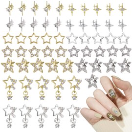 Star Nail Charms,60PCS Shiny Pentagram Cross Nail Gems,Metal Alloy Gold Silver 3D Nail Art Decorations Supplies Nail Rhinestones for Manicure Desgin DIY Crafts (Gold Silver B)