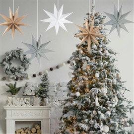 5Pcs Grey White Brown Paper Star 12 Inch 9-Pointed Hanging Star Lanterns for Christmas Wedding Birthday Home Winter Party Decortion