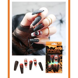 Carufin 24 PCS Funny Fake Nail Moon Stars Acrylic False Nails Press on Nails Long Artificial False Nails for Women Girls (B)