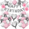 Pink Birthday Party Decorations, Pink Silver Balloons Birthday Decorations for