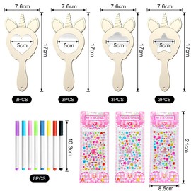 BouGPeng 12 Stück Einhorn Spiegel Holz Basteln Kindergeburtstag Holzspiegel Zum Bemalen Kinder DIY Handwerk Kinderspiegel Prinzessin Mini Handspiegel mit Griff für Mädchen Bastelset Mitgebsel Geschenk Party