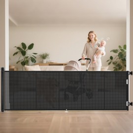 Miumoon 120 inch Retractable Baby Gates 42 inch Tall, Retractable Gate with Reinforced Strip Design to Prevent Crawling Through, 10 FT Extra Wide Retractable Dog Gate for Indoor/Outdoor