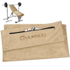 DUNSOO Fitness Towel, 120 x 50 cm, Microfibre Sports Towel with Zip Pocket for Gym and Training, Gym Towel (Camel)