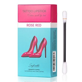 Beyamis 20 unids/Caja Tatuaje lápiz Labial algodón hisopo Tinte de Labios Impermeable de Larga duración Antiadherente Taza portátil Maquillaje de Labios Rose Red