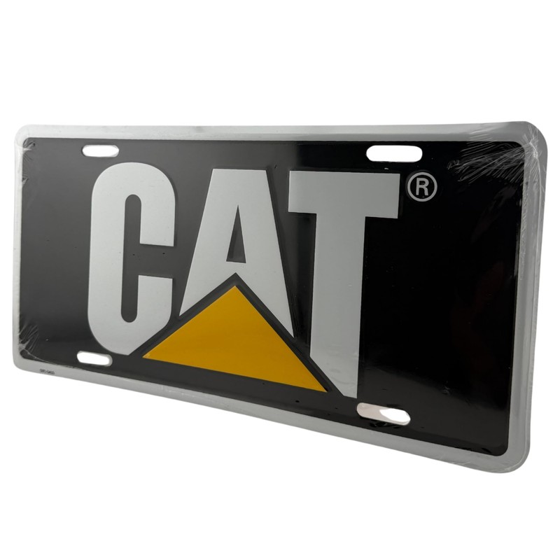 Caterpillar Equipment License Plate Tag, Black/Yellow/White, Traditional Style