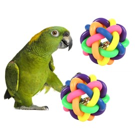 2Pcs Parrot Colorful Bell Ball, Rubber Ball for Bird Grinding Teeth Chewing,Bird Toy Ball Bell Toy for Beak Jingle Mynah Budgerigar (Small)